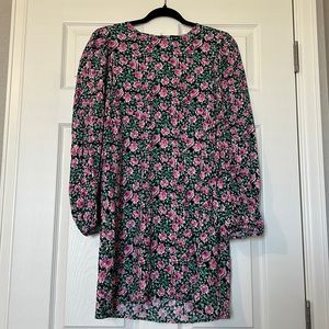 Zara Pink Roses Mini Dress with Puff Sleeves